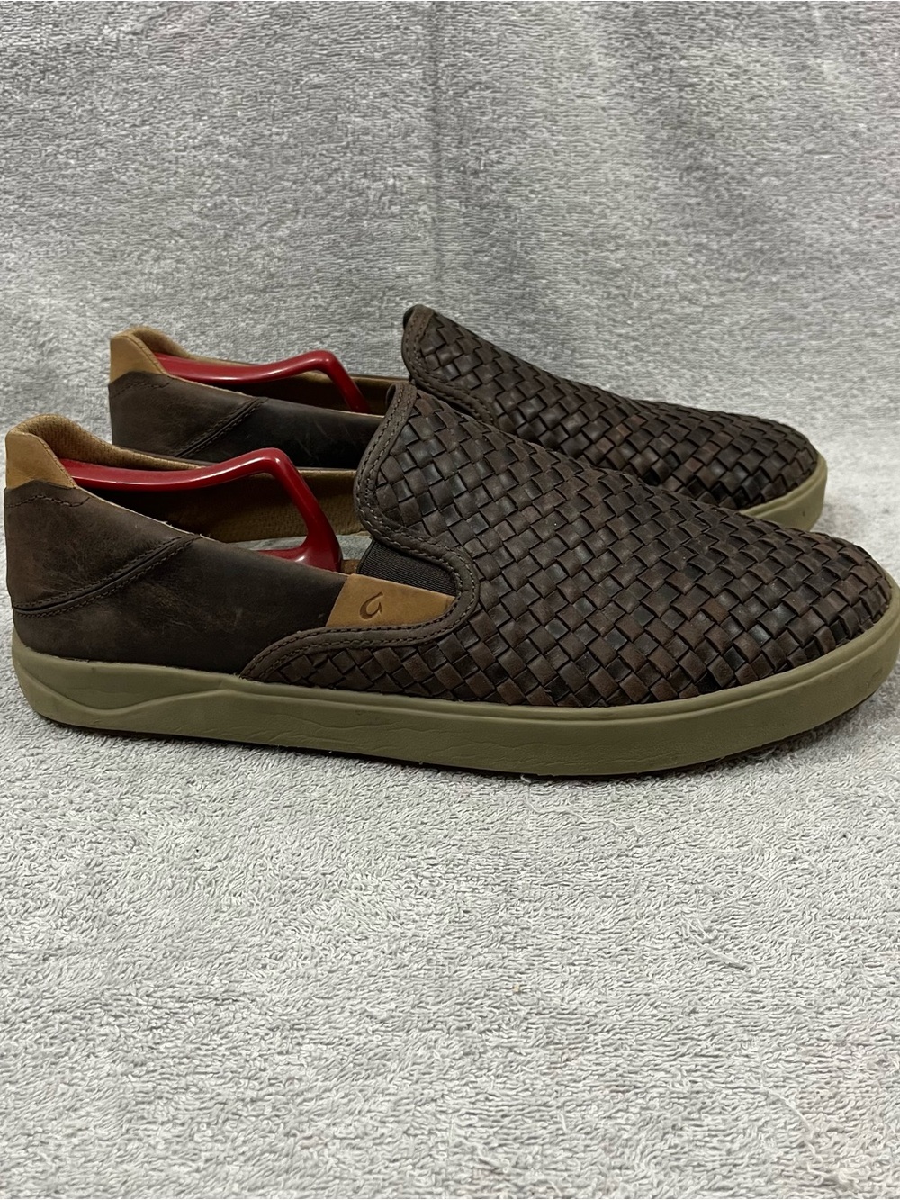 OluKai Lae'ahi Lauhala Shoes Mens 11 Brown Woven Leather Slip On Breathable